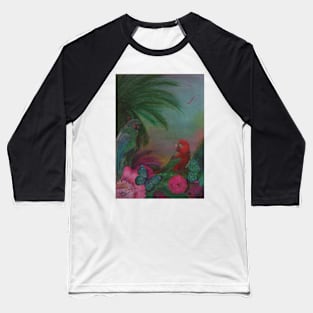 RAINBOW TROPICAL PARROT MACAW DECO POSTER ART PRINT PALM EXOTIC DESIGN BIRDS Baseball T-Shirt